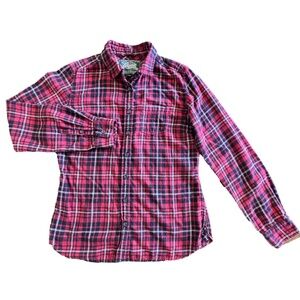 Women's Roots plaid flannel 100% cotton button down fitted shirt size M
